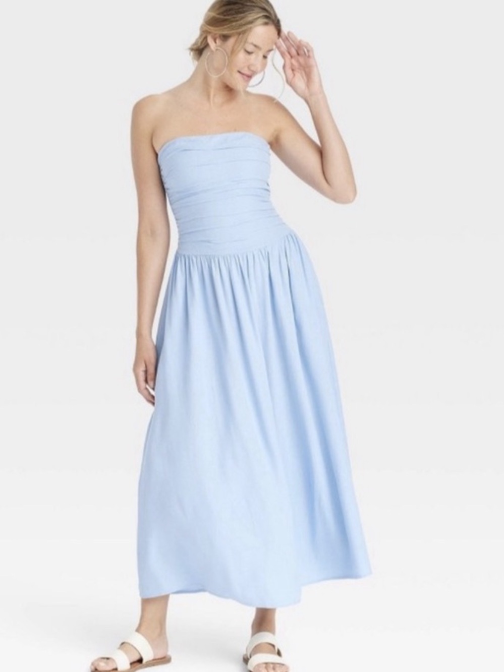 Universal Thread Ruched Maxi A-Line Dress Blue